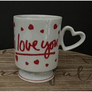 Vtg Lefton Footed Coffee Mug Valentine Hearts I Love You Porcelain Mug #02651